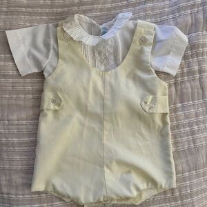 Vintage yellow Baby boy Easter Romper with White Shirt newborn